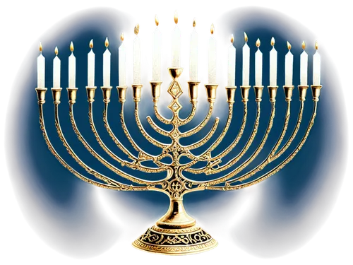 Menorah, Jewish candelabrum, 9 branches, golden metal, intricate designs, soft glowing light, warm ambiance, shallow depth of field, 3/4 composition, central placement, ornate details, ceremonial obje