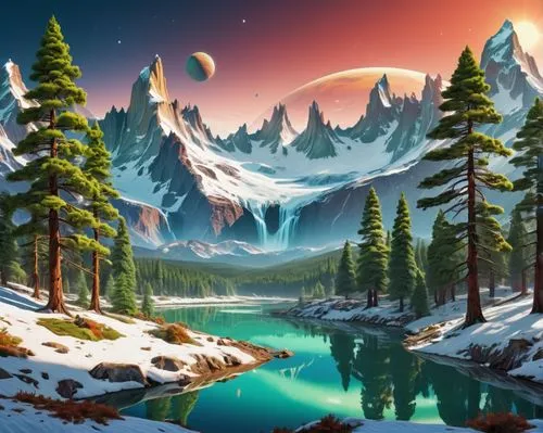 landscape background,fantasy landscape,mountain landscape,mountain scene,mountainous landscape,nature background,snowy mountains,alpine landscape,snowy peaks,fantasy picture,ice landscape,ice planet,winter background,snow landscape,mountain range,salt meadow landscape,snow mountains,cartoon video game background,lunar landscape,nature landscape,Conceptual Art,Sci-Fi,Sci-Fi 20