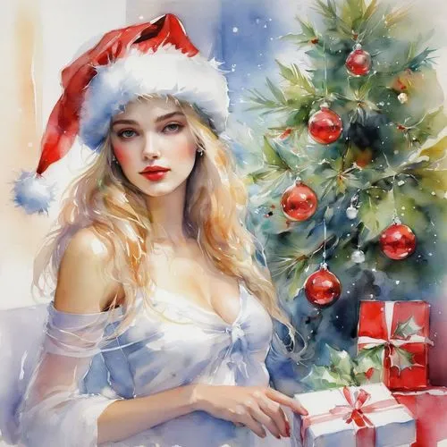 blonde girl with christmas gift,christmas woman,christmas pin up girl,pin up christmas girl,retro christmas girl,retro christmas lady,christmas background,christmas wallpaper,christmasbackground,merry,christmas girl,christmas angel,yuletide,christmas motif,watercolor christmas background,presents,yule,santa hat,santa claus,natale,Illustration,Paper based,Paper Based 11