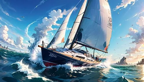 sailing,sailboat,sail,sea sailing ship,scarlet sail,sails,sail boat,upwind,sailing boat,sea fantasy,wind surfing,inflation of sail,at sea,sail ship,sailers,sailing ship,sailboarding,windjammer,donsky,swollen sail air,Anime,Anime,Realistic