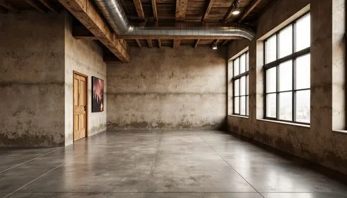 Rustic plastered concrete walls, earthy tone, natural texture, industrial chic, modern minimalist design, urban loft atmosphere, exposed ductwork, metal beams, reclaimed wood accents, polished concret