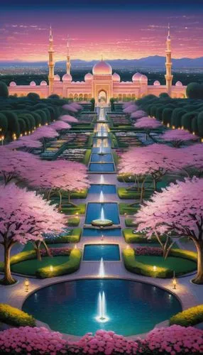 agrabah,pink city,dubai garden glow,brunei,rem in arabian nights,naboo,Illustration,Realistic Fantasy,Realistic Fantasy 08