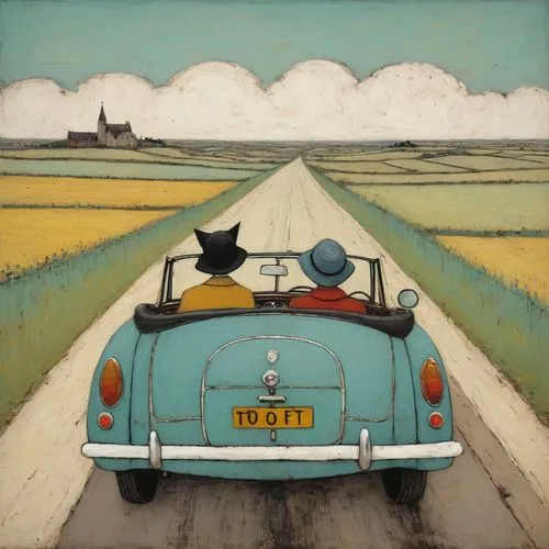 kurelek,morris minor,morris minor 1000,voiture,microcars,roadsters,bemelmans,vandenbroucke,jowett,sidecar,hitchman,passepartout,hulot,sidecars,verges,grant wood,passeier,kisling,microcar,open road,Art,Artistic Painting,Artistic Painting 49