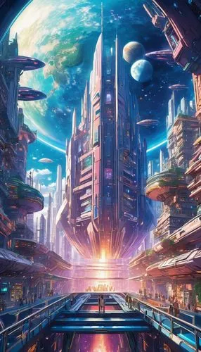 futuristic landscape,valerian,metropolis,fantasy city,scifi,cg artwork,sci fiction illustration,utopian,fantasy world,space art,alien world,sci-fi,sci - fi,new world,futuristic,space port,alien planet,planet,dream world,federation,Illustration,Japanese style,Japanese Style 03