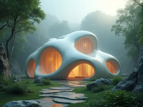 cubic house,futuristic architecture,futuristic landscape,frame house,honeycomb structure,futuristic art museum,biospheres,cube house,cube stilt houses,mushroom landscape,igloos,biomimicry,arcology,cooling house,3d rendering,ecotopia,3d render,earthship,inhabitable,biosphere,Photography,General,Realistic