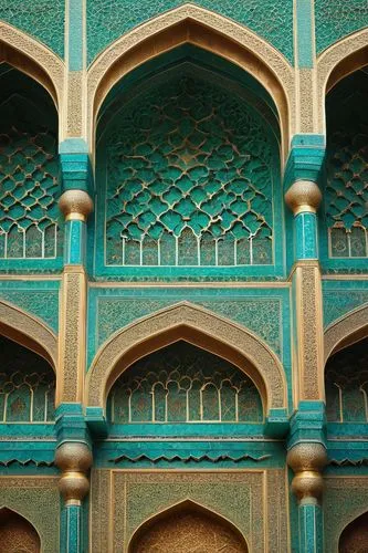 Muqarnas, Islamic, ornate, intricate, Arabic, Middle Eastern, Mughal, Gothic, arches, domes, minarets, mosques, palaces, temples, grand, monumental, detailed, ornamental, stucco, ceramic, glazed, turq