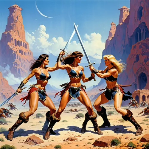 Barbarians womans fightin each others,guards of the canyon,he-man,female warrior,warrior woman,tour to the sirens,quarterstaff,gladiators,celtic woman,massively multiplayer online role-playing game,wa