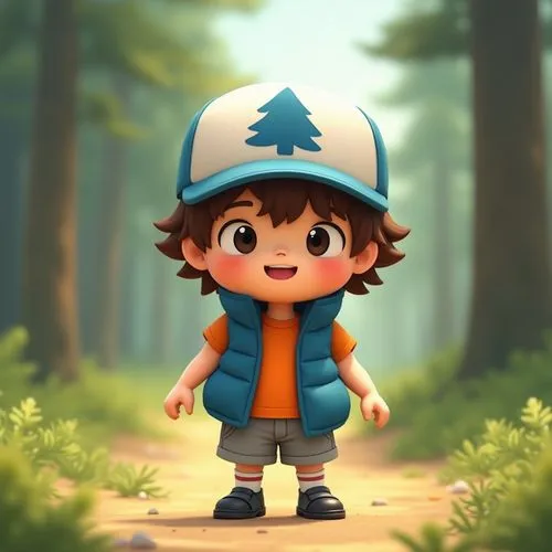 dipper,cartoon forest,cute cartoon character,forest background,forest walk,spelunker