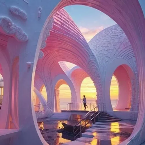 futuristic architecture,futuristic art museum,futuristic landscape,igloos,jumeirah beach hotel,water cube,Photography,General,Fantasy