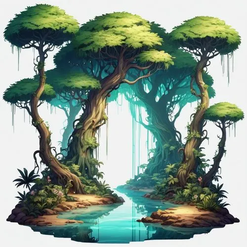 elven forest,rainforest,fairy forest,rainforests,arboles,swamps,Illustration,Abstract Fantasy,Abstract Fantasy 11