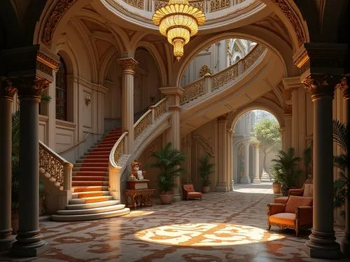 hallway,corridor,cochere,entrance hall,ornate room,venetian hotel,enfilade,lobby,europe palace,royal interior,corridors,entranceway,conservatory,staircase,foyer,theed,palaces,ritzau,ornate,venetian,Photography,General,Realistic