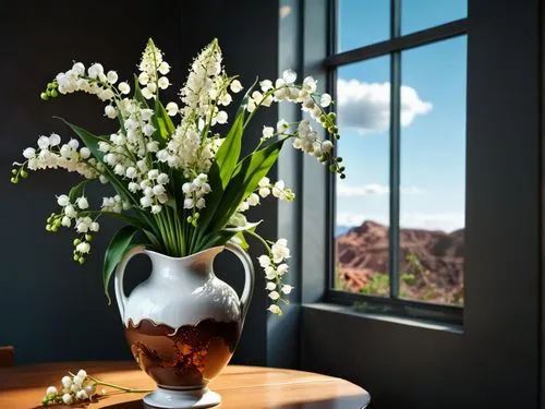 flowers in pitcher,lily of the valley,still life of spring,lily of the desert,flower vase,glass vase,floral arrangement,easter décor,flower arrangement,lilies of the valley,easter lilies,flower bowl,f