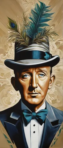 frank sinatra,stan laurel,al capone,c m coolidge,glass painting,meticulous painting,chalk drawing,high-wire artist,hatter,uncle sam,gentleman icons,jiminy cricket,stovepipe hat,graffiti art,trilby,art painting,black hat,las vegas entertainer,custom portrait,marshall,Illustration,Abstract Fantasy,Abstract Fantasy 14