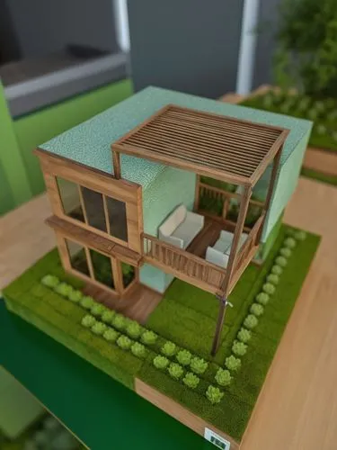 conservar la volumetria, cambiar lo verde por vegetacion, mejorar las texturas de los materiales hacerlo mas realistas,a modern bed sitting in front of a window,greenhut,mid century house,sketchup,3d 