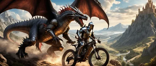 heroic fantasy,seat dragon,fantasy picture,fantasy art,dragon of earth,mountain bike,dragons,wyrm,bicycling,draconic,bicycle racing,mountain biking,road bicycle racing,dragon,cycling,black dragon,mountain bike racing,road bikes,racing bicycle,bycicle,Conceptual Art,Fantasy,Fantasy 27