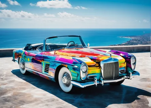 Photograph a luxurious car with a panoramic ocean view in the background.,cabriolet,custom car,cabrio,audi cabriolet,rolls royce car,rolls-royce phantom drophead coupé,mercedes benz 220 cabriolet,roll