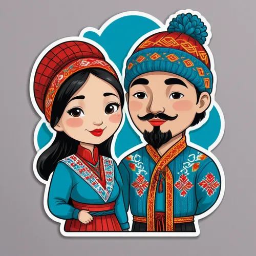 kyrgyz,folk costumes,khlui,kyrgyzstan som,hulunbuir,russian folk style,turpan,mongolia eastern,azerbaijan azn,xinjiang,qinghai,inner mongolia,mongolia,tatar,ulaanbaatar,kyrgyzstan,folk costume,traditional costume,mongolian,kazakhstan,Unique,Design,Sticker