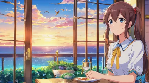 ocean background,honolulu,summer background,ocean view,yui hirasawa k-on,dusk background,idyllic,euphonium,summer evening,cocoa,ocean,sea ocean,background image,summer sky,beach background,sakura background,background images,by the sea,miku maekawa,love background,Illustration,Japanese style,Japanese Style 03