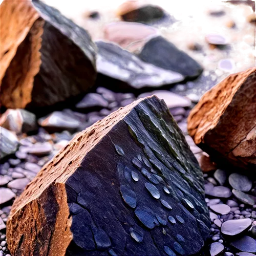 Rock, photography, macro shot, close-up, detailed texture, grayish-brown color, rough surface, irregular shape, natural formation, morning dew, soft diffused lighting, shallow depth of field, warm col