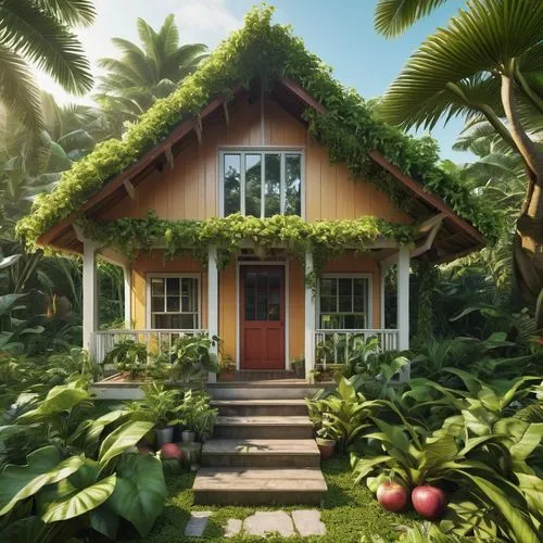 tropical house,summer cottage,small house,bungalow,little house,bungalows,florida home,garden shed,dreamhouse,greenhut,danish house,wooden house,holiday villa,house pineapple,grass roof,beautiful home,house in the forest,cottage,home landscape,miniature house,Photography,General,Realistic