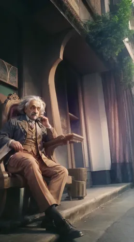 man on a bench,elderly man,town crier,violet evergarden,shoeshine boy,sits on away,digital compositing,bellboy,old man,gentlemanly,mozart,blonde sits and reads the newspaper,male elf,mozart taler,man 