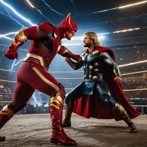 lucha de flash contra thor 

,superfight,wrestlemania,megafight,batroc,superbrawl,faceoff,superkick,civil war,spotkick,matchup,fisticuffs,refight,suplex,uppercut,outmatched,starrcade,fight,intergender