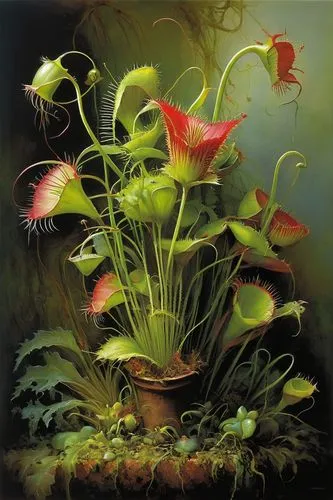 dionaea,venus flytrap,masdevallia,carnivorans,lantern plant,flytraps,aquatic plant,pond flower,lotus plants,aquatic plants,swamp hibiscus,lotuses,illustration of the flowers,lotus flowers,lotus ffflower,flower illustration,nuphar lutea,nuphar,water plants,ikebana,Illustration,Realistic Fantasy,Realistic Fantasy 16