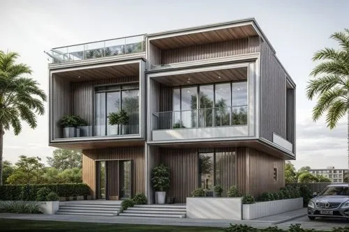 a three storey Bangladesh duplex house facade in pen rendering, juxtaposition of cube, modern architecture, clean and elegant and aesthethic design 
,modern house,residential house,modern architecture