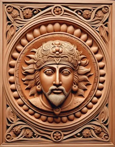 terracotta bas relief,a close up of a face in an intricately carved tile,samudrala,terracotta,wood carving,carved wood,corinthian order,reinsurers,Photography,General,Realistic