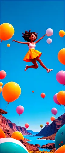 flying seeds,little girl with balloons,colorful balloons,floaters,floats,flying seed,imaginationland,promethea,trampolinist,sky,pink balloons,volare,flying girl,floaty,levitated,floating in the air,balloons flying,parachuting,floatation,voladores,Illustration,Abstract Fantasy,Abstract Fantasy 13