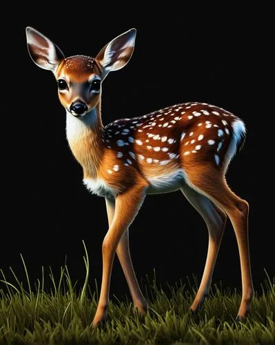 a close up of a fawn standing on a black background, beautiful cute, cute animal, cute adorable, ( ultra realistic, cutie, very cute, anthropomorphic deer female, aww, deers, adorable, cute beautiful,