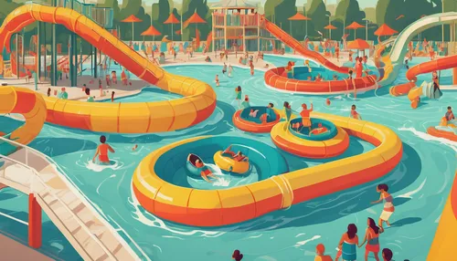 water park,white water inflatables,amusement park,swim ring,underwater playground,theme park,water courses,lagoon,boat rapids,rapids,inflatable pool,summer floatation,diamond lagoon,water games,bouncy castles,summer fair,children's playground,raft,dolphinarium,water game,Illustration,Vector,Vector 05