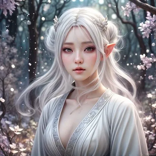 white blossom,fantasy portrait,white rose snow queen,cold cherry blossoms,pale,japanese sakura background,sakura blossom,the snow queen,elven flower,lilac blossom,apricot blossom,winter rose,fantasy p