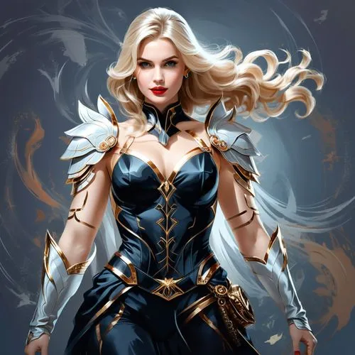 a woman with blonde hair and wearing a costume,jaina,rafaela,ororo,krietor,diana,fantasy woman,Illustration,Black and White,Black and White 04