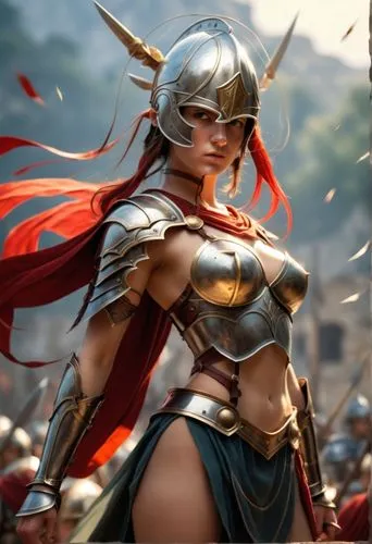 a lady in armor standing next to a building,female warrior,bellona,langrisser,warrior woman,leona,penthesilea,Conceptual Art,Fantasy,Fantasy 31