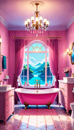 luxury bathroom,beauty room,the little girl's room,ornate room,great room,bathtub,bathroom,bridal suite,luxury hotel,bedroom,luxurious,bath,luxury,billiard room,the girl in the bathtub,interior design,one room,baby room,pink-purple,boutique hotel,Anime,Anime,Realistic