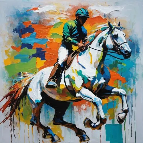 painted horse,colorful horse,caballo,man and horses,racehorse,horseracing,Conceptual Art,Oil color,Oil Color 20