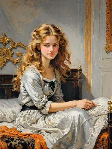 perugini,girl at the computer,mademoiselle,greuze,girl studying,portrait of a girl,Art,Classical Oil Painting,Classical Oil Painting 42