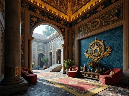 ornate room,royal interior,entrance hall,alcazar of seville,interior decor,lobby,moroccan pattern,foyer,alcazar,opulently,hallway,europe palace,enfilade,corridor,inside courtyard,dolmabahce,ritzau,ornate,mihrab,water palace