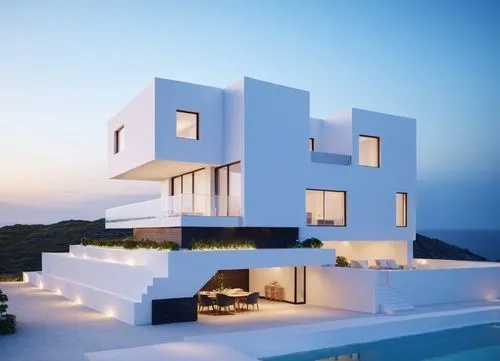 cubic house,a very modern white house with a very large pool,cubic house,modern house,modern architecture,cube house,cube stilt houses,dunes house,Photography,General,Commercial