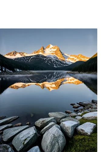 Mountain landscape, majestic peak, snow-capped, rocky terrain, misty atmosphere, sunrise or sunset, warm golden light, dramatic shadows, 3/4 composition, panoramic view, high definition, realistic tex