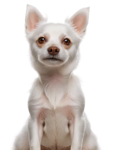 Small white dog, minimalist style, clean lines, simple texture, short fur, pointy ears, big brown eyes, cute nose, sitting pose, front view, pure white background, soft natural light, shallow depth of