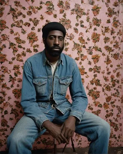 smartweed-buckwheat family,man in pink,kahila garland-lily,blood orange,man portraits,portrait background,buckwheat,ipê-rosa,vincent van gough,70s,1971,1973,floral background,afroamerican,flower wall en,denim fabric,ironweed,denim background,gardener,artist portrait,Photography,Documentary Photography,Documentary Photography 07