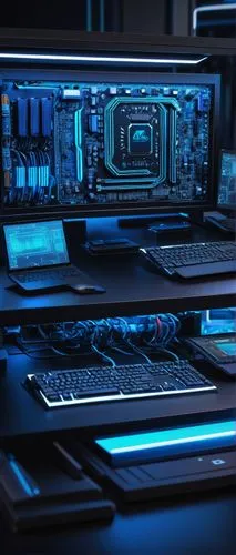 Digital circuit board, ARM Edition, futuristic laboratory, sleek metallic table, bright LED lights, intricate wiring, microchips, motherboard, CPU, RAM, GPU, USB ports, HDMI ports, Ethernet port, cool