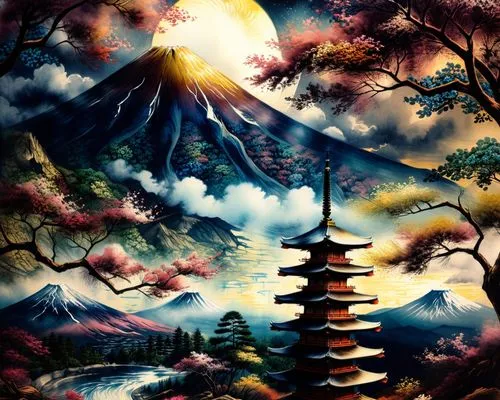 japanese art,japan landscape,japanese background,the japanese tree,muramasa,landscape background,Illustration,Paper based,Paper Based 30