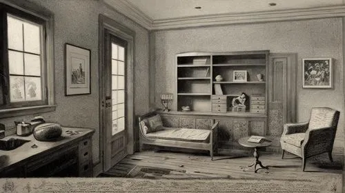 sitting room,danish room,consulting room,study room,the little girl's room,computer room,secretary desk,interiors,livingroom,therapy room,children's bedroom,vintage drawing,bedroom,empty interior,doctor's room,cabinetry,home interior,reading room,children's room,apartment,Art sketch,Art sketch,Traditional