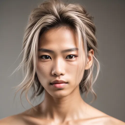 A feminine-looking boy. Noticeable stubble on the upper lip and scars on the cheek as well as several moles.,asian semi-longhair,asian woman,male model,choi kwang-do,han thom,female model,kai yang,rea