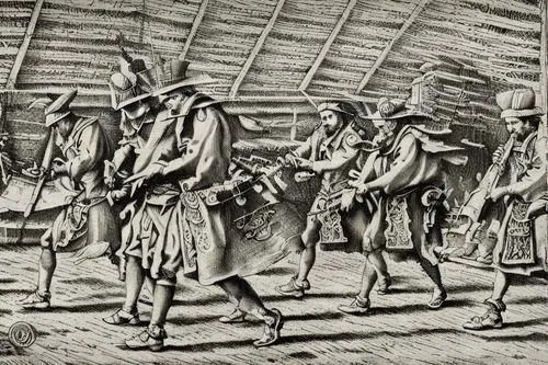 an old drawing of several native americans walking together,wampanoag,wampanoags,abenaki,plimoth,hutsuls,beothuk,Art sketch,Art sketch,15th Century