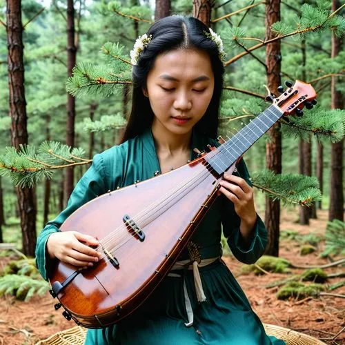 woman playing,guqin,menuhin,woman playing violin,tafelmusik,veena,Photography,General,Realistic