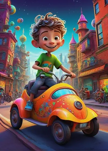 cartoon car,noddy,elio,upin,adrien,caractacus,Illustration,Abstract Fantasy,Abstract Fantasy 01